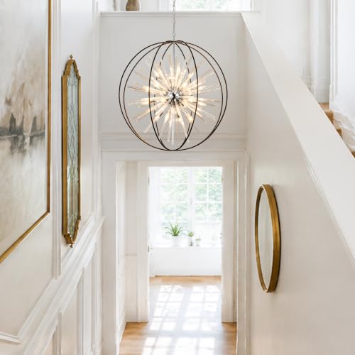 Image of Modern Large Black Crystal Chandelier for High Ceilings Foyer Entryway
