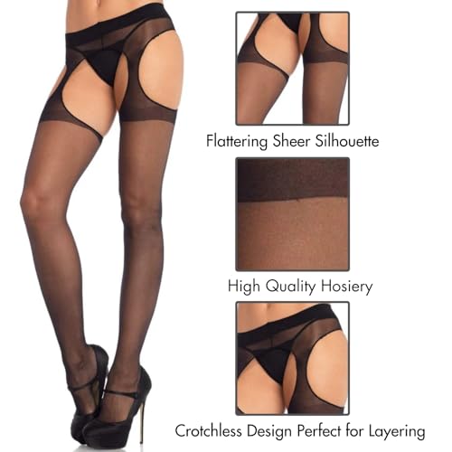 Leg Avenue Womens High Waist Sheer Suspender Pantyhose Stockings2