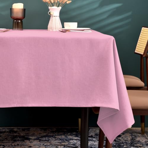 BALCONY & FALCON Mantel Rectangular con Aspecto de Lino, Antimanchas, fácil Cuidado, Rectangular, para Interior, Exterior, jardín, Restaurante y decoración, Rosa Claro, 140 x 180 cm