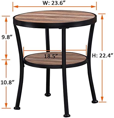 O&K FURNITURE Round End Table/Side Table/Nightstand - Rustic Industrial Style Living Accent End Table, Vintage Brown Finish,1 PC