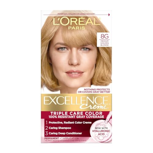 Image of L'Oreal Paris Excellence Creme Haircolor, Medium Golden Blonde [8G] (Warmer) 1ea (Pack of 3)