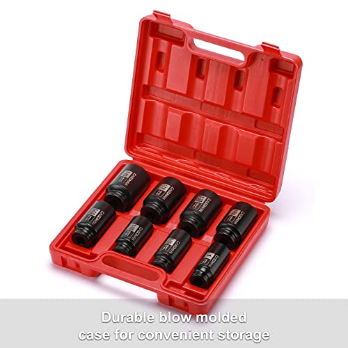 CASOMAN 1/2-Inch Drive Deep Spindle Axle Nut Impact Socket Set, 6 Point, CR-MO, SAE, 1" to 1-1/2", 8-Piece 1/2" Dr. Deep Impact Socket Set - image 6