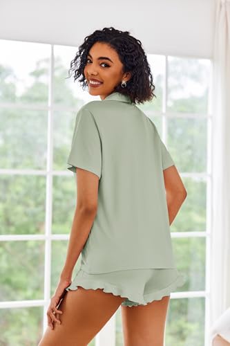 Image of Ekouaer Pajamas Set for Women Short Sleeve Sleepwear Button Down Pjs Lounge Sets Soft Nightwear