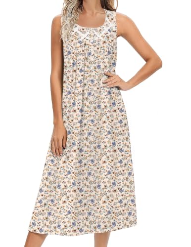 Image of Ekouaer Nightgowns for Women Cotton Long Night Gown Sleeveless Sleep Dress Victorian Nightdress Ladies Sleepwear
