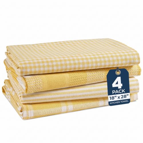 Image of Kitchen Towels Set - Pack of 4 Cotton Dish Towels for Drying Dishes, 18 inchx 28 inch, Kitchen Hand Towels, Absorbent Tea Towels, Premium Dish Towels for Kitchen, Quick Drying Kitchen Towel Set - Yellow