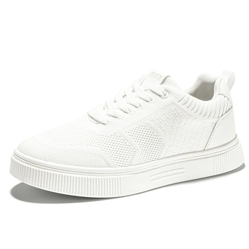 IDIFU Women's Fashion Sneakers Knit Lace Up Mesh Sneakers Ladies Casual Comfortable Dressy Trendy Tennis Shoes Spring Business Walking Work Office Travel Low Top Slide Slip On Flat Sneakers Shoes