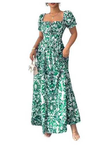 Image of Floerns Women's Floral Short Puff Sleeve Milkmaid Dress Boho A Line Long Dresses