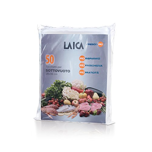 Laica VT3500 para el Envasado al Vacío, Libres de BPA, 50 Bolsas de Plástico Gofradas de 28 x 36 cm, Grande