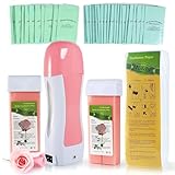 Rose Soft Wax Roller Kit for Hair Removal - for Women & Men, with 100 Strips, 10 Pre-Clean Wipes, 20 After-Care Oil, and Warmer for Sensitive Skin at Home