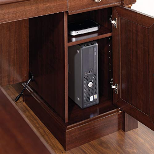 Image of Sauder Palladia L Shaped Desk with Drawers, Office Desk with File Cabinet Storage, Cable Management, Keyboard Tray, in Select Cherry finish