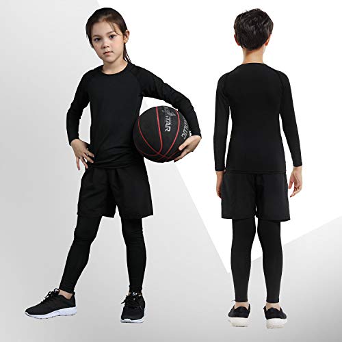 Image of 2 /3 /4 Pcs Boys Girls Base Layer Athletic Compression Leggings and Shirts Thermal Underwear Set Running Pants Tights