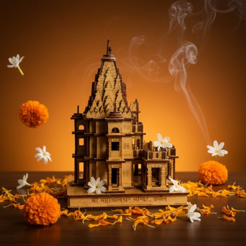 Image of eXme Ujjain Mahakaleshwar Wooden Temple Model - Idel for House Decor Gift and Sprituality Pooja Mandir, Office and Shop