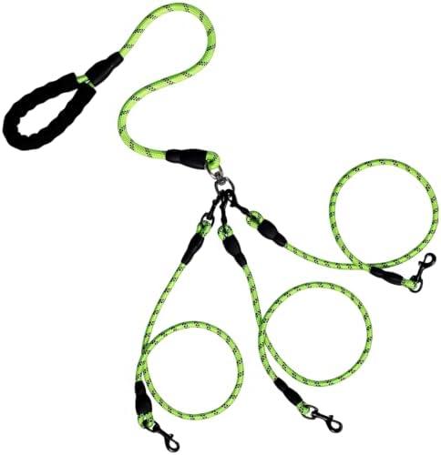 3 Dog Leash No Winding, Multi and Angle Free, Padded Handle with Reflective Sewing, Heavy Duty Detachable Triple Leads for Medium Large Dogs, Walking and Training, Adjustable for 1, 2 or 3 Pets