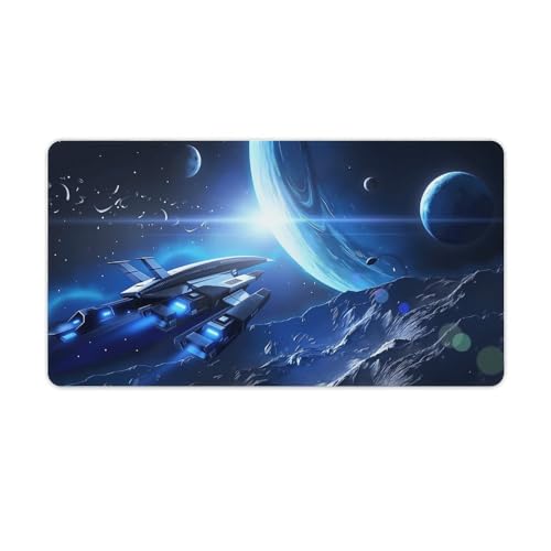 Space Ship Adventure Gaming Mouse Pad Non-Slip Rubber Base XL Mousepad Waterproof Washable Stitched Edge Mouse Mat for Desk Home Office 29.5"x16"