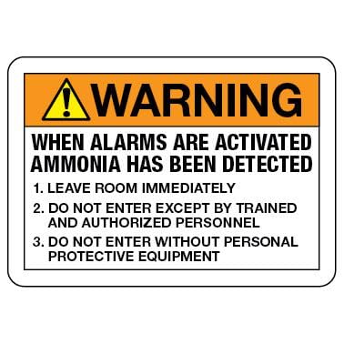 Compliant Metal Tin Warning Sign, Ammonia Alarm Procedure Hazard Safety
