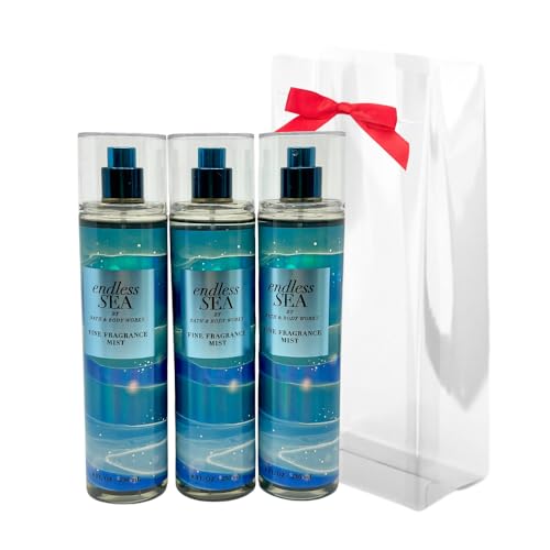 Bath & Body Works ENDLESS SEA Fine Fragrance Mist 8 fl oz Gift Set with a Red Bow for Holidays & Gifts - Pack of 3