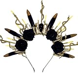 LaVenty Black Rose Medusa Headpiece Crown Skull Snake Headband Medusa Costume Accessories Goddess Costume Women Christmas Party