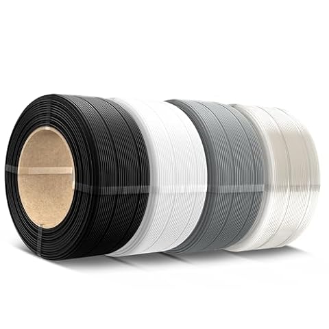 SUNLU 500g PLA Refill Filament 1.75mm, Refill PLA 3D Printer Filament Suitable for Bambu Lab Filament and SUNLU Reusable spools, 0.5kg per Spool, 4 Pcs, 4 Colors, Black+White+Grey+Transparent