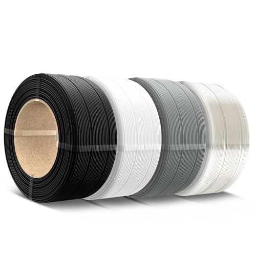 SUNLU 500g PLA Refill Filament 1.75mm, Refill PLA 3D Printer Filament Suitable for Bambu Lab Filament and SUNLU Reusable spools, 0.5kg per Spool, 4 Pcs, 4 Colors, Black+White+Grey+Transparent