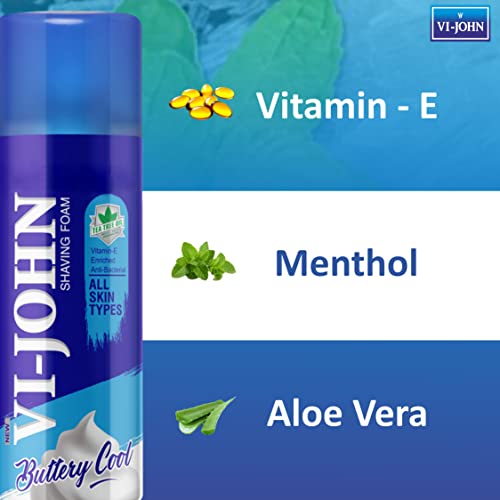 Image of VI - JOHN Shaving Foam For Men,All Skin Type Shaving Foam With Goodness Of Nature,Tea Tree Oil,Vitamin E Enriched And Anti- Bacterial Formula(50Gm Each- Pack Of 12)