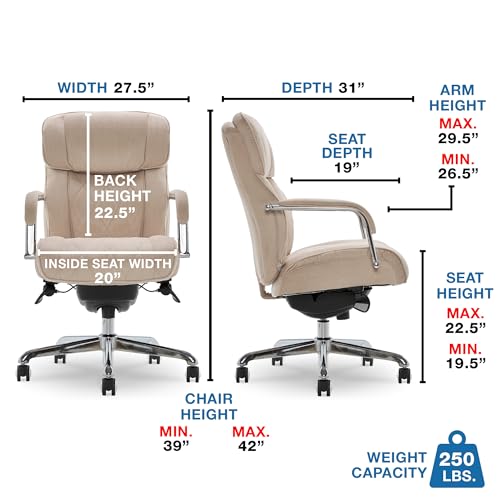 La-Z-Boy Sutherland Quilted Leather Executive Office Chair with Padded Arms, High Back Ergonomic Desk Chair with Lumbar Support, Cream Microfiber Fabric - Thumbnail 3