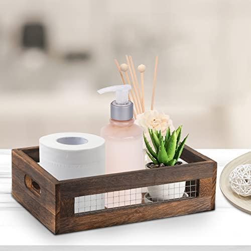 Dicunoy Set of 2 Rustic Nesting Boxes, Wooden Organizer Crates Basket, Small Decorative Wood Wire Containers with Handle for Countertop, Fruit, Veggies, Kitchen, Bathroom, Pantry Storage, Gift Basket