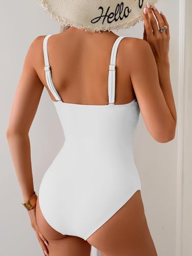 Image of B2prity Cutout One Piece Swimsuit Tummy Control Ruched Monokini Color Block Bathing Suit for Cruise Vacation