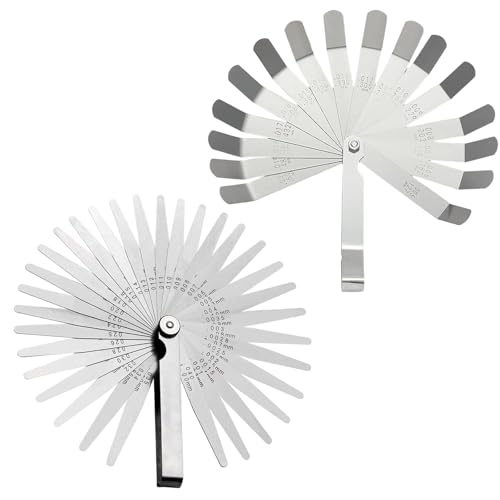 2-teiliges Fühlerlehre-Set, Faltbares Werkzeug ventillehre, Messkeil-Set Mit 32 Spitzen Und 16 Gebogenen Spitzen, Präzises Messwerkzeug für Ventile, Gitarre, Zündkerze, Kolben messen