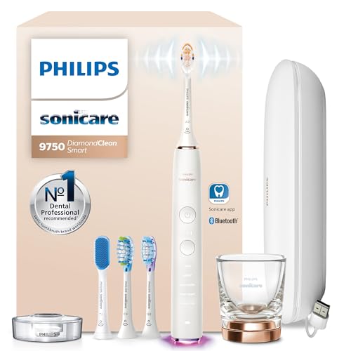 Image of Philips Sonicare DiamondClean Smart 9750 Electric Toothbrush - Sonic Toothbrush with App, Pressure Sensor, 15 Brushing Settings, Replacement Reminder, USB Charging Travel Case, Rose Gold, HX9924 /67