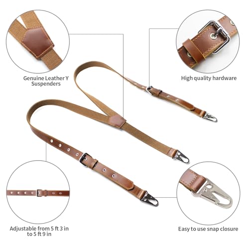 Image of Ringsun Genuine Leather Suspenders for Men, Y Design Hidden Suspenders Under Clothes, Adjustable Accessories for Men