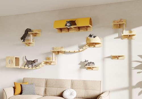 16-in-1 Cat Wall Shelves with Tunnel