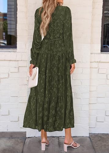 Image of KIRUNDO Spring Wedding Guest Dresses for Women 2026 Maxi Floral Long Sleeve Elegant Ruffle Tiered Flowy Party Long Dress