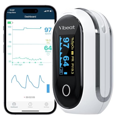 Bluetooth Oxymètre de Doigt Professionnel, Oxymètre de Pouls Rechargeable avec Stockage hors-ligne, Moniteur de Saturation en Oxygène avec Mode Continu,Moniteur de Fréquence Cardiaque avec APP