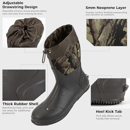 Image of Ubon Men's Medium-High Waterproof Chloroprene Rubber Rain Boots for Farm and Garden Work