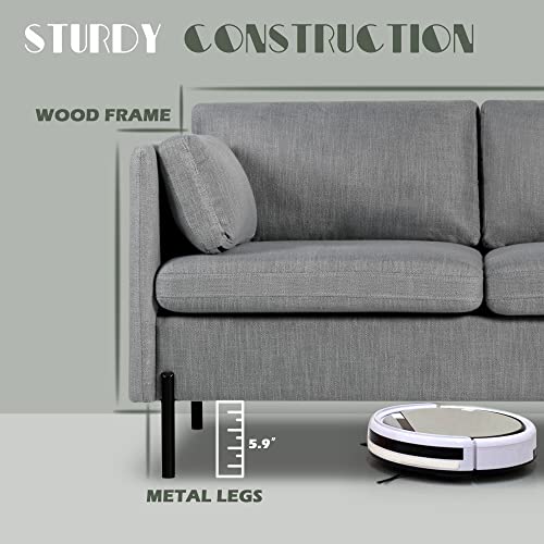 LINLUX Upholstered Mid Century Modern Loveseat Sofa Couch for Living Room, Fabric Small Love Seat w/ 2 Pillows and Iron Legs, 2 Seater Sofa Couches for Small Spaces, Bedroom, Apartment, 55\'\'W, Gray - Thumbnail 3