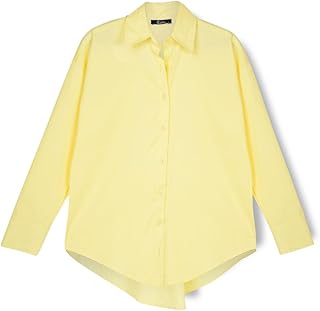 قميص قطن بوبلين كبير الحجم بأكمام طويلة للنساء من رو فاشون