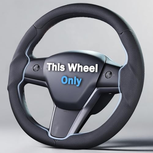 Steering Wheel Cover for 2017-2023 Tesla Model 3 2020-2024 Tesla Model Y Leather Steering Wheel Cover for Tesla Model 3/Y Accessories Black