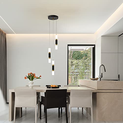 Hossee Modern Pendant Light Fixture Acrylic Matte Black Round Hanging Lighting 3-Lights Longdrop Adjustable Mini Pendant Lighting For Kitchen Island Sink 4000K D 7.9" #TOP4