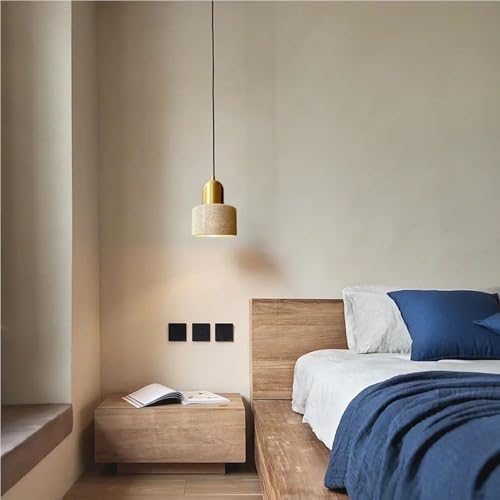 Lustre en travertin jaune d'exception et cuivre pur suspendu - 4