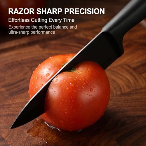 McCook® Premium Black Knife Sets,German Stainless Steel Kitchen Knives Block Set with Built-in Sharpener, 20-Piece Razor-Sharp Kitchen Knives with Ergonomic Handles, Elegant Box for Gift, Black by McCook - Image 4