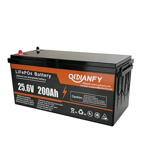 Qidianfy 24V 200Ah LiFePO4 Battery 5.12kWh, Built-in 200A BMS, 15000+ Cycles, Rechargeable Lithium Battery for RV Camper, Solar Storage, Home Backup & Off-Grid Power