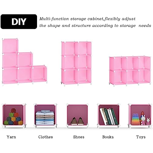 AWTATOS Cube Storage Organizer Protable Closet Organizers and Storage for Kids DIY Stackable 6 Cubes Storage Shelves Clothes Organizer for Bedroom, Home, Pink
