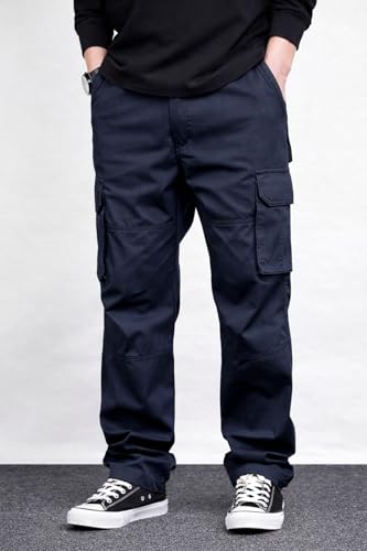 Image of MiraMichi Men's Relaxed Fit Solid Pattern Cotton Cargo Pant with 6 Pocket Button Down Closure Type and Standard Length | Six Pockets Cargos Pant's |Bonkers Joggers for Men
