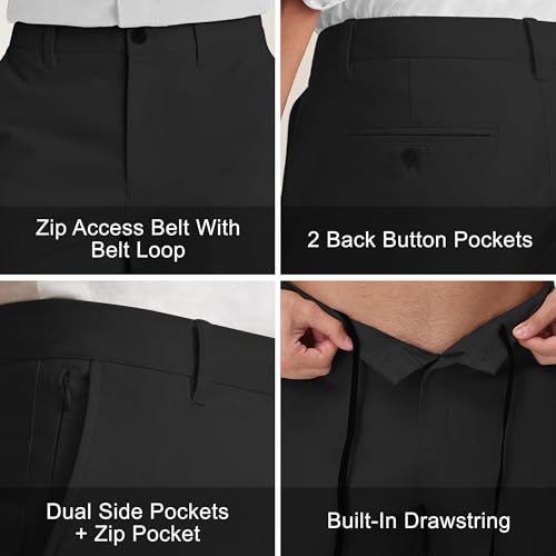 JWM Men's 30" 32" Stretch Chino Khaki Pants - Comfy Business Dress Casual Work Trousers Slacks Polo Pant with Zipper Pocket3