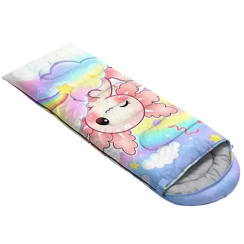 Image of QOOMO Axolotl Cute Camping Sleeping Bags,3 Season Warm & Cool Weather,Lightweight,Waterproof Sleeping Bags for Adults & Kids,Traveling,and Outdoors