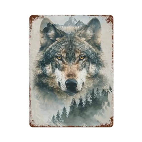Décoration murale Timber Wolf loup vintage plaque métal 40 x 30 cm