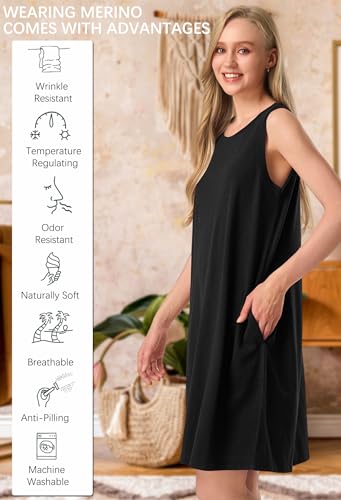 SIORO 100% Merino Wool Women's Sleeveless Dress Casual Solid Tank Dress for Women Knee-Length Summer Dresses with Pockets2