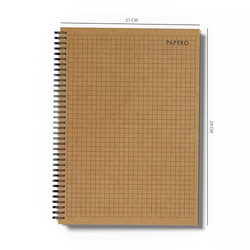 Image of PaperO A4 100 GSM Square Grid Notebook | 5mm Graph Pages | 100 Pages | Kraft Cover | 8.5 x 11 Inches | Ideal for Architects, Designers & Students (Plain Square)
