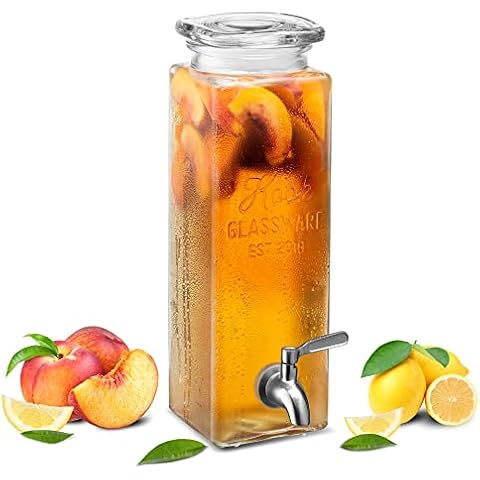 Kook Drink Dispenser, Water Dispenser Countertop, Glass Drink Dispenser, Beverage dispenser, with Leak-Proof Spigot, Clear Rectangular Jar, Storage for Party, Fridge, for Water, Iced Tea, 80 oz Cover