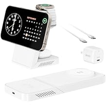 3-in-1 Fast Wireless Charging Station Multiple Devices, MagFree Transform 15W Magnetic Travel Charger Stand for iPhone 16/15/14/13/12, 5W Apple Watch Fast Charger, AirPods - 30W USB-C Charger Included